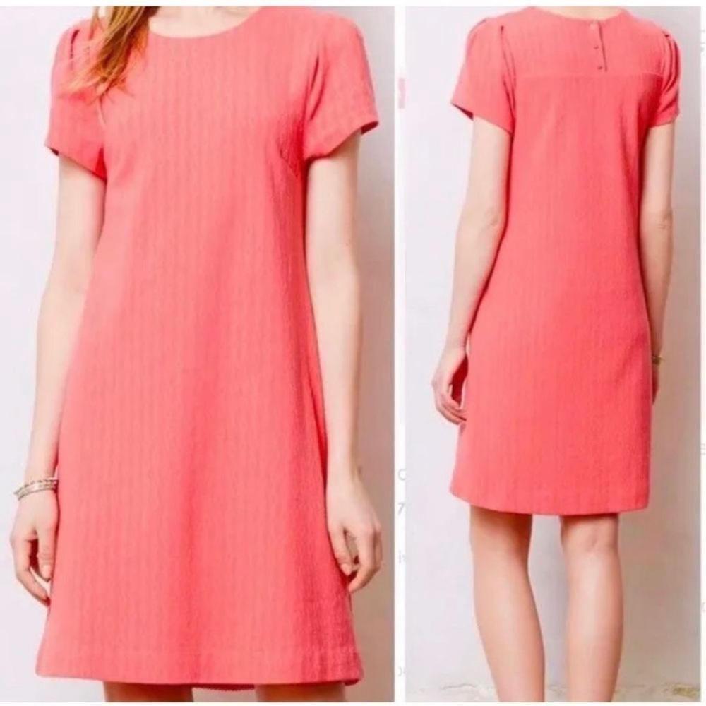 Anthropologie Maeve Pink Textured Diamond Print Dress